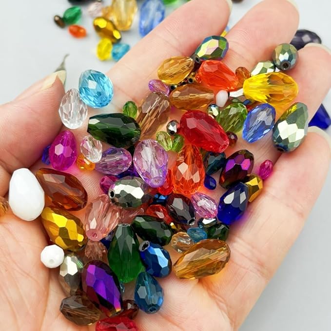150pcs 4x6mm Teardrop Crystal Glass Beads for Jewelry Making, Faceted Vertical Hole Teardrop Glass Spacer Beads for Wind Chimes Bracelet Earring Necklace DIY Craft(Peacock Blue)