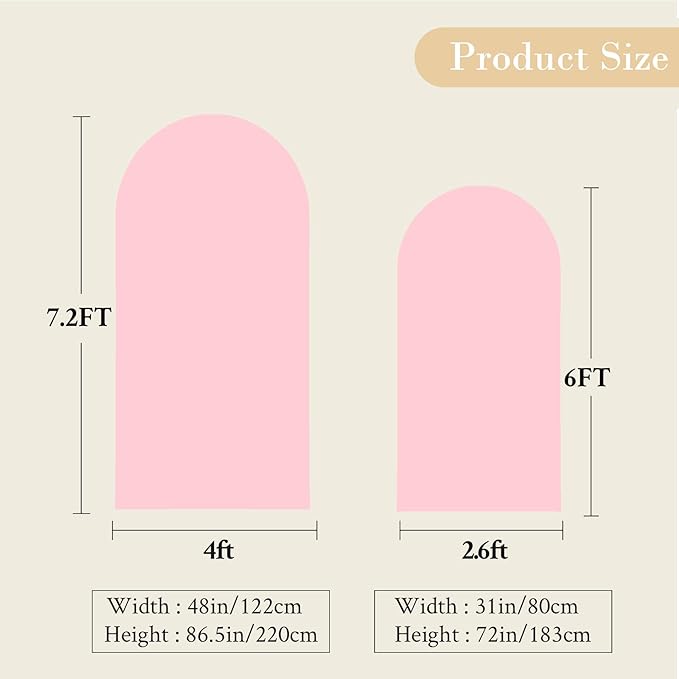 7.2FT 6FT Arch Backdrop Cover for Wedding, Set of 2 Stretchy Spandex Fitted Arch Stand Cover for Baby Shower, Birthday Party Decor, Chiara Backdrop Cover with Double-Sided Design(Pink, Hot Pink)