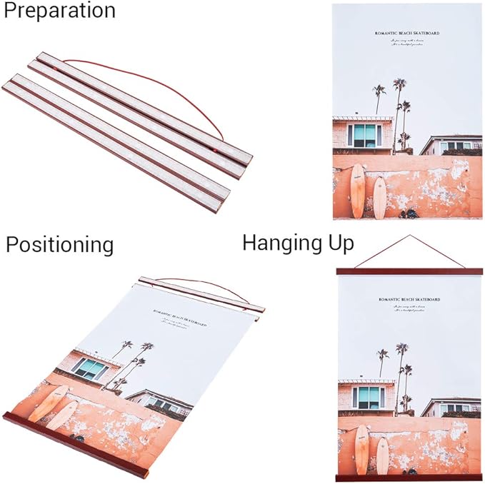 Magnetic Poster Hanger, 18x24 18x12 18x24 Poster Frame Wood Wooden Magnet Print Posters Dowel Scroll Hanger Hangers Hanging Kit for Walls Map Canvas Artwork (Mahogany, 18")