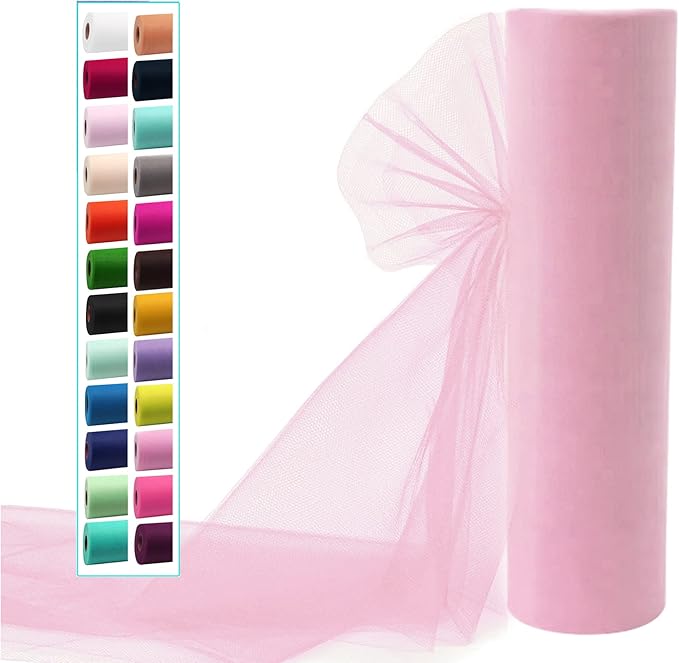 Light Pink Tulle Fabric Rolls 54 Inch by 20 Yards Tulle Bolt Spool for Wedding Decorations DIY Tutu Baby Shower Table Skirt Ceiling Decor Birthday Party Craft Supplies