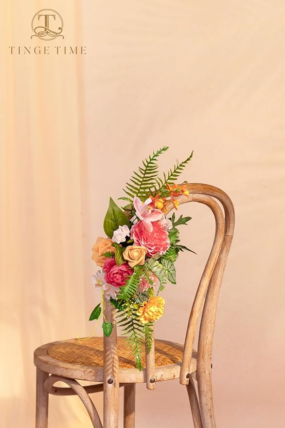 TINGE TIME Artificial Flowers Tropical Citrus & Pink Flower Combo for DIY Summer Wedding Bouquets Table Centerpieces Arrangements Party Baby Shower Home Decorations