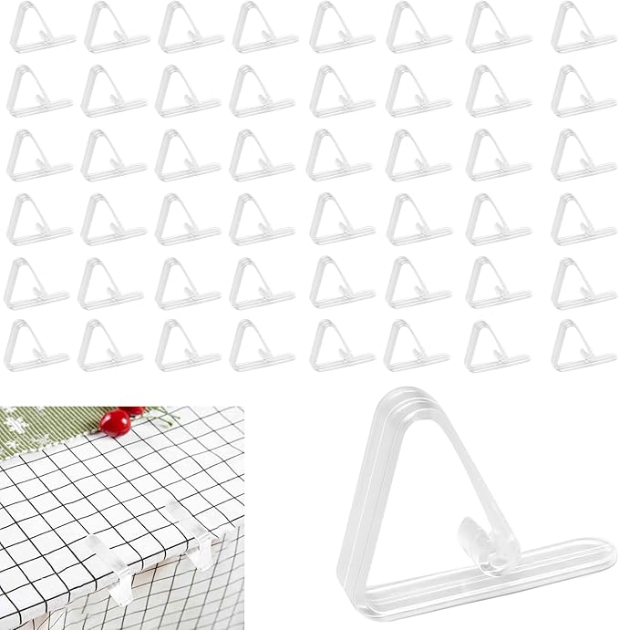 48 Pcs Plastic Table Cloth Holder - Clear Clips for Outdoor Picnic Tables, Skirt Clip to Hold Down Tablecloth for Party Events
