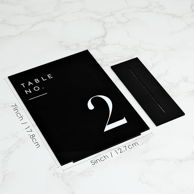 JINMURY Wedding Black Table Numbers 1-15 with Stands, 5"x7" Black Acrylic Table Numbers with White Font for Wedding Party Reception (1-15, 5"x7")