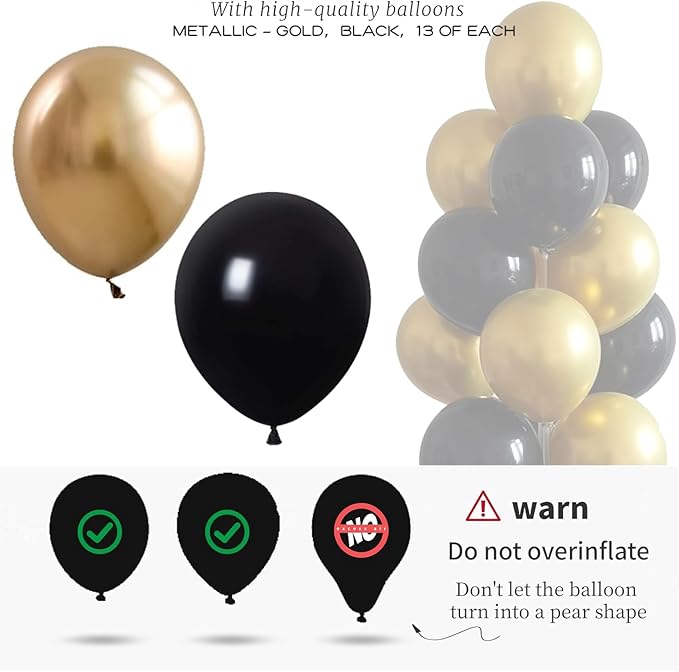 Party Pack Black and Gold Balloon Stand Kit, 2 Sets with 28 Balloons