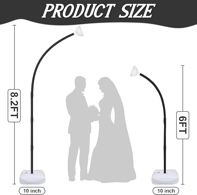 Balloon Arch Stand Kit, Black Half Arch, 8.2ft and 6ft Heights