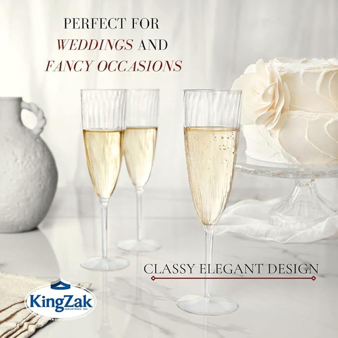 Lillian Tablesettings Premium Champagne Flutes 6 oz. Clear Hard Plastic 1-Piece Disposable Glasses - 16 Count