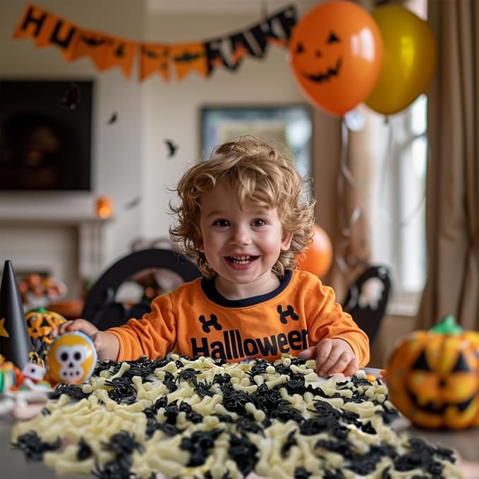 HappyFiller Halloween Decoration 450 PCS Black Mini Acrylic Spiders Bat Mix Ivory Color Bones for Sensory Bin Gems,Vase Fillers,Home Decor,Table Scatters