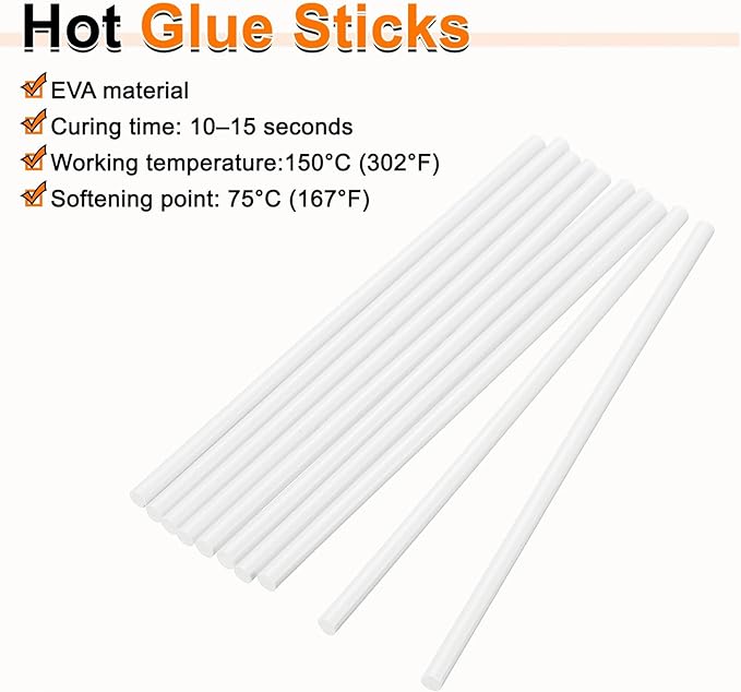 HARFINGTON 10pcs Hot Glue Sticks 0.28" Dia x 11.81" Long EVA Mini Hot Melt Adhesive Glue Stick for Hot Melt Gun Wood Plastic Glass Flowers Fabrics Foam, White