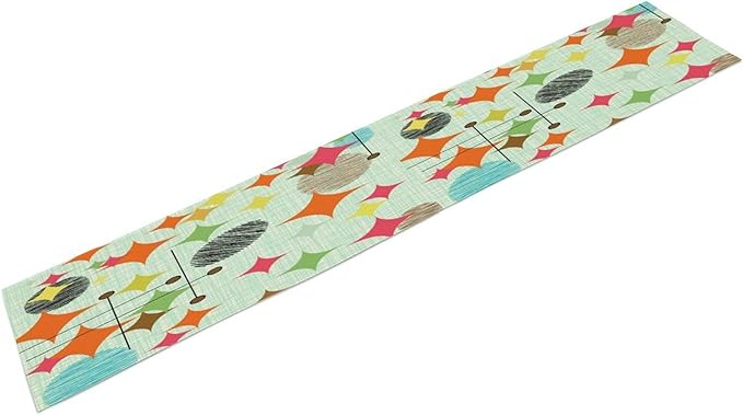 Mid Century Table Runner,Abstract Retro Modern Geometric Colorful Stripe Pattern Print Tablecloth Burlap for Hotel Indoors Outdoor Dining Room Kitchen Holiday Party, 13x60in