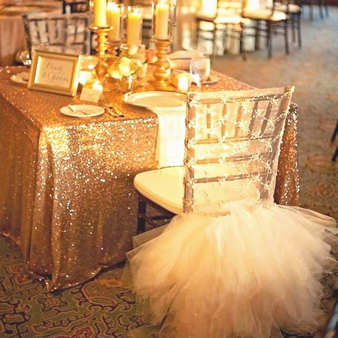 SquarePie Sequin Tablecloth 90 x 156 Inch Gold Sparkly Table Linen for Wedding Party