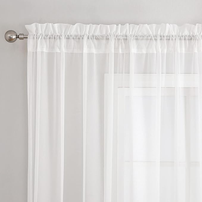 VISIONTEX White Sheer Voile Curtains, Decorative White Embossed Drip Rod Pocket Window Drapes for Home Kitchen, Living Room and Bedroom 54 x 63 Inch, Set of 2 Curtain Panels