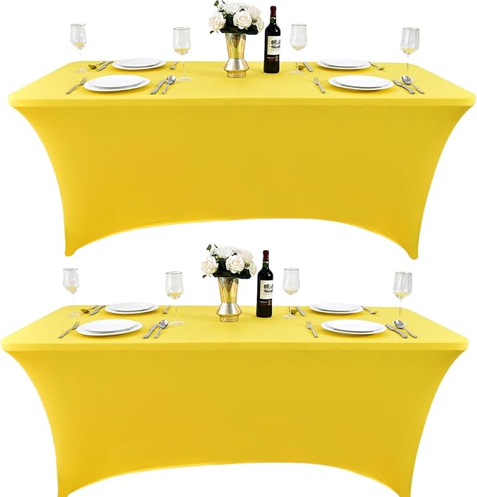 2-Pack 6ft Spandex Table Covers for Rectangle Standard Folding Tables - Wrinkle Resistant Stretch Tablecloths - Ultimate Fitted Table Protector for Parties, Trade Shows, Banquet