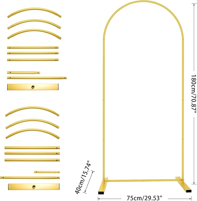 Arch Backdrop Stand, Golden Aluminum Frame, 6 Ft Tall for Events