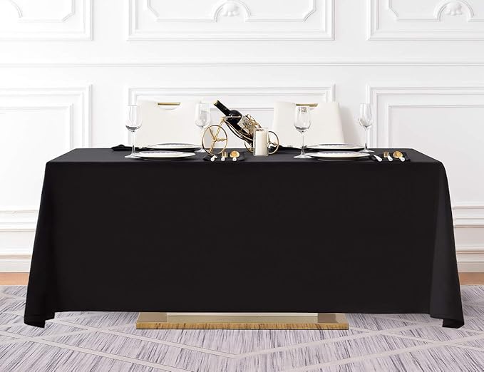 Surmente 10 Pack Black Tablecloth 90 x 132-inch Rectangular Polyester Table Cloth for Weddings, Banquets, or Restaurants