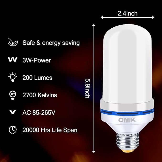 LED Flame Effect Light Bulbs, 6 Pack, E26 Base, 4 Lighting Modes