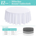 Round Tablecloth 90 Inch, 12 Pack, White Polyester Tablecloth