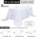 Table Cloth 90 X 132 Inch Rectangular Tablecloths, 8 Pack – White