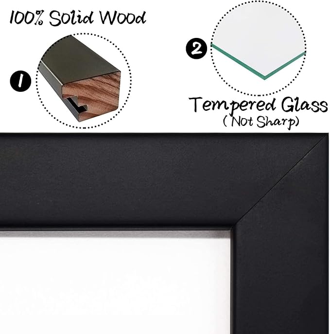 Wall Tabletop Frame 9x12 Black Wood with White Mat, Set of 2