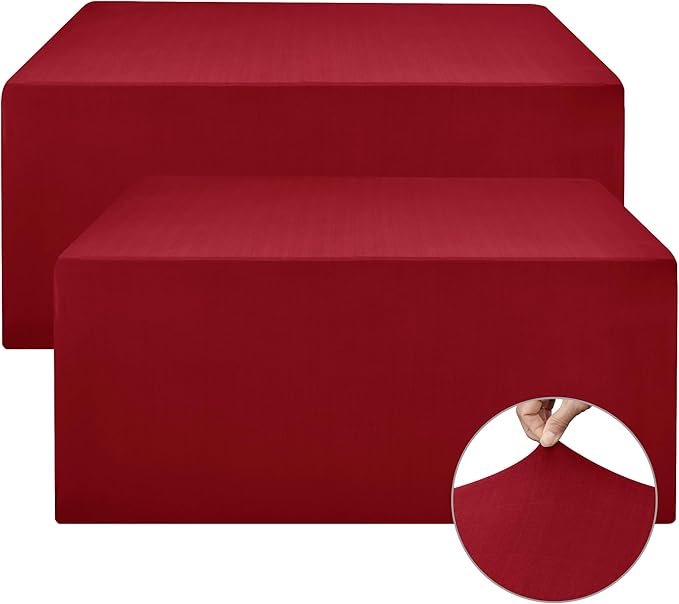 Nasitos Fitted Red Tablecloths for 8 Foot Tables - 96 x 30 Inch - 2 Pack Stretch Spandex Rectangle Table Clothes, Fabric Table Covers for Parties, Trade Show, Craft Show, Birthday