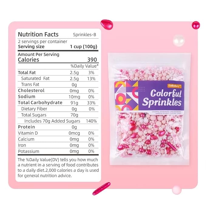 Pink Sprinkles for Cake Decorating 7oz - Snowflake Sprinkles - Metallic Sprinkle Mix for Cookies, Ice Cream, Cupcakes Topper - Rose Gold Sprinkles for Princess Bridal Shower Wedding Party