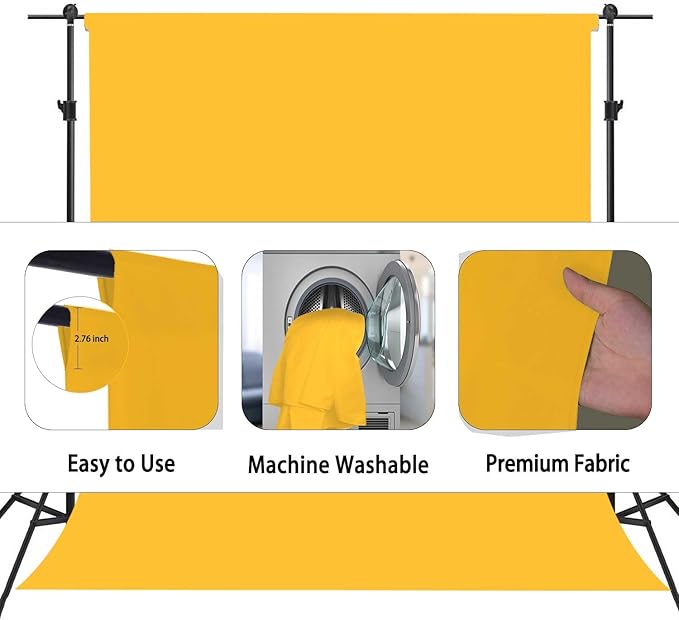 Yellow Photo Backdrop, Photo Booth Portrait Photography Backdrops, Studio Yellow Backdrop for Photoshoot Streaming Video Shooting 5x7ft