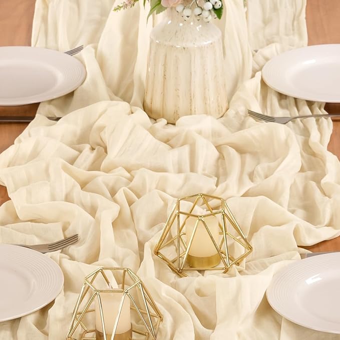 MLMW Beige Table Runner Cheesecloth Boho Gauze Rustic Cheese Cloth Table Runner 160 inch Sheer 13.3ft for Thanksgiving Wedding Party Baby Bridal Shower Birthday