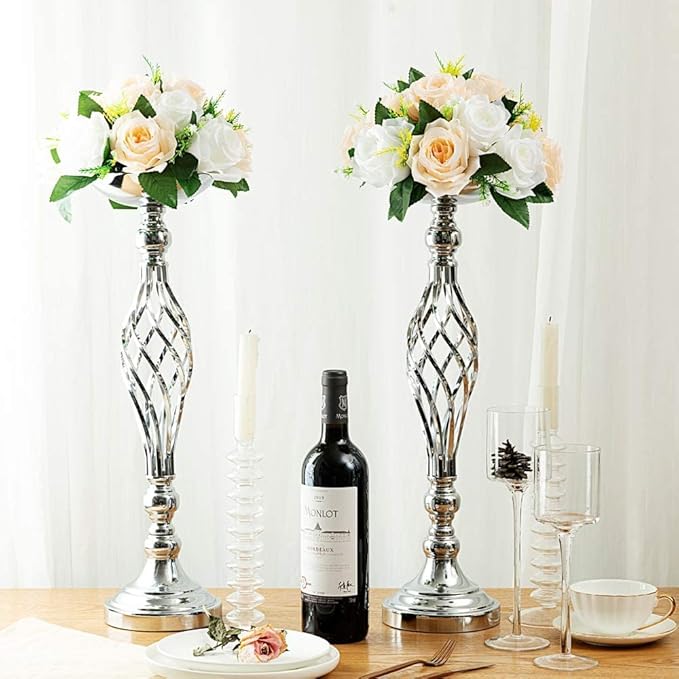 Candlestick Holders, 2-Piece Metal Flower Stand Centerpiece, 20.5-Inch