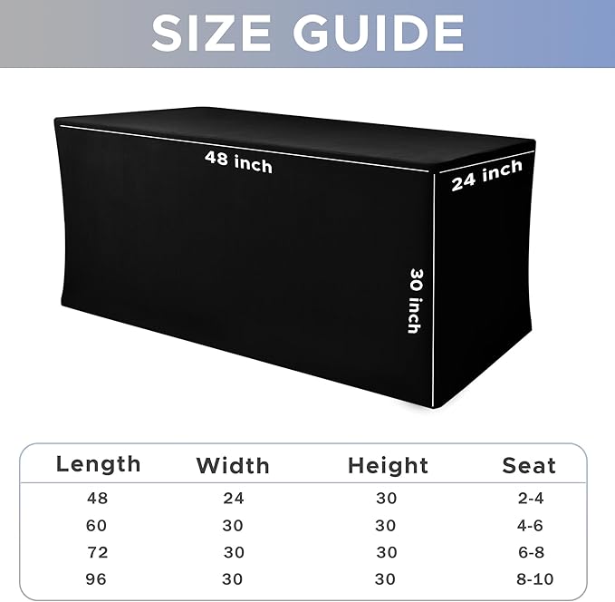 Nasitos 2 Pack Black Modern Rectangular Spandex & Polyester Blend Tablecloths, 48x24 Inch, Stain & Wrinkle Resistant, Fits 4-8ft Tables, Ideal for Weddings, Banquets, Parties