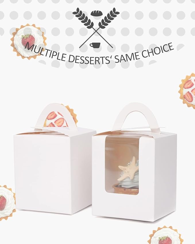 Cupcake Carriers 100 White Boxes with 100 Holder Inserts, 3.7 x 3.7 x 4.5 Inch