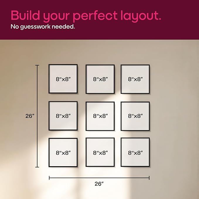 Mixtiles Official - Custom Photo Tiles - Personalized Printed Photos - Magnetic Wall Frames - Adhesive Sticker, No Nails - Various Sizes and Frames - 8x8-9Tile - Oak Frame