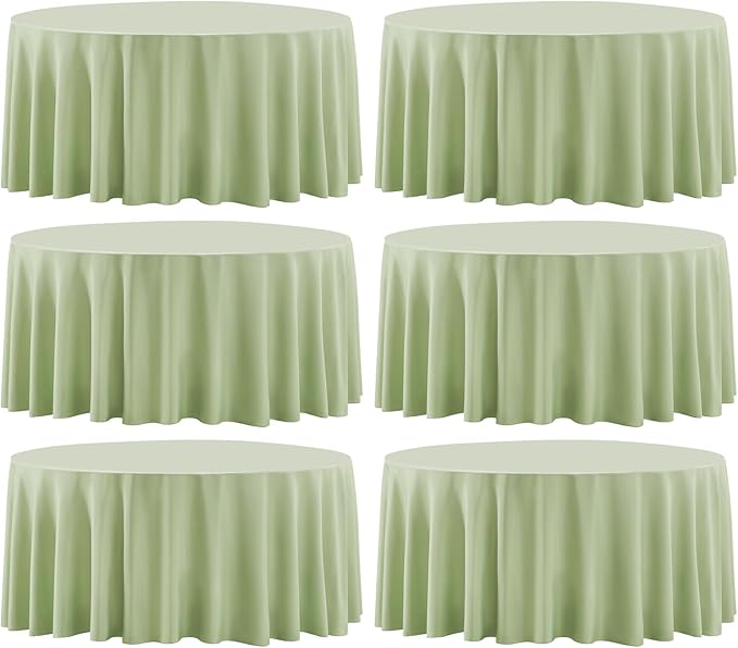 Round Tablecloth 132 Inch 6 Pack Sage Green Tablecloths Washable Decorative Linen Polyester Table Clothes Cover for Dining Table Banquets Buffet Parties and Wedding