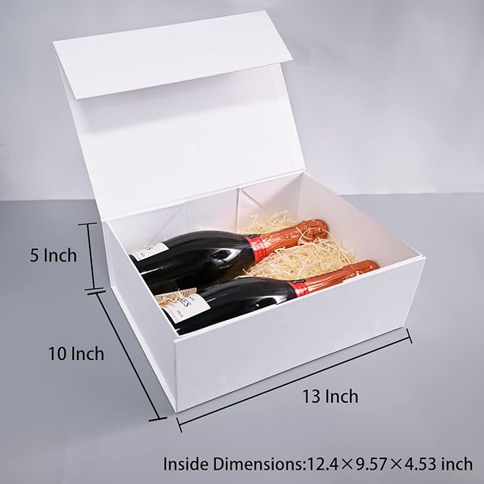 LIFELUM White Gift Boxes 2 Pack 13.85 x 8.35 x 4.45 Large Gift Boxes with Magnetic Lid Wedding Box for Presents Contains Card, Ribbon, Shredded Paper Filler Box for Gift
