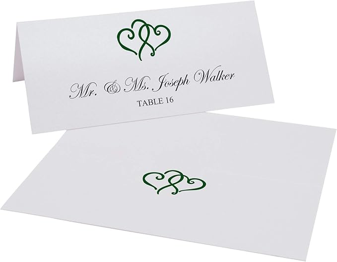 Linked Hearts Place Cards, Hunter Green (Choose Color), Set of 60, Pre-cut and Scored - Wedding, Party, Dinner, and Special Events - Made in the USA