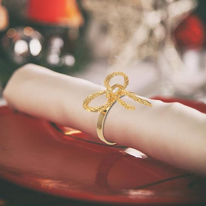 Pack of 6 Napkin Rings Alloy Hollow Out Flower Napkin Holder Dinning Table Napkin Ring for Dinner Parties Wedding Banquet Table Setting Family Gatherings Table Decor（Gold，6）