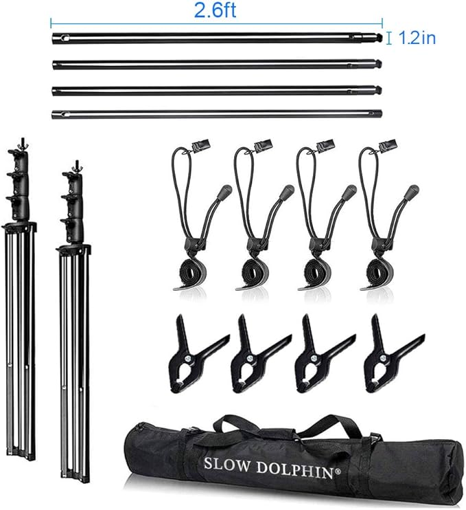 Background Stand Kit, Adjustable 10 ft Aluminum Supports, Black