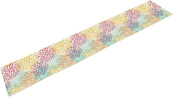 Abstract Flowers Table Runner, Chrysanthemum Dahlia Vintage Modern Colorful Spring Summer Elegant Table Runner for Party Kitchen Dining Living Room Laundry Room Decor, 13x120 Inch