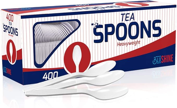 Disposable Tea Spoons, 400 Count, White Heavyweight Plastic