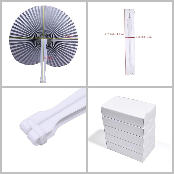 12 Packs Decorative Paper Folding Hand Fans Handheld,Silver Round Foldable Wedding Fans Chinese and Japanese Fans Bulk for Bridal Guest Church Party Favors Dancing Birthday DIY