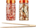 Gold Flakes for Resin, 2 Bottles 10g Imitation Golden Foil Gilding Flake Metallic Leaf for Cake Decoration Chocolate Making Nails Painting Art Crafts with Bamboo Tweezers (Gold, Copper Colors)