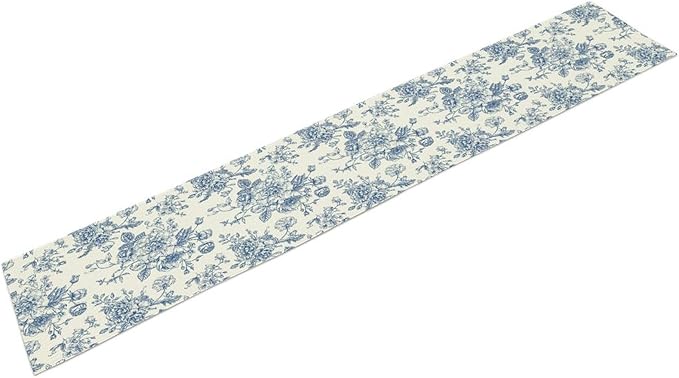 Floral Table Runner, Retro Blue Flower Chinoiserie Sketch Pattern Print Table Runner for Kitchen Dinning Table Runner Decor Home Wedding Party Holiday, 13x60 Inch