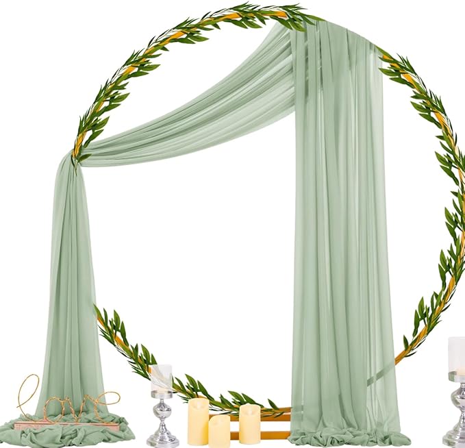 Outdoor Curtains: Sheer Chiffon Arch Drapes in Sage Green, 4 Panels
