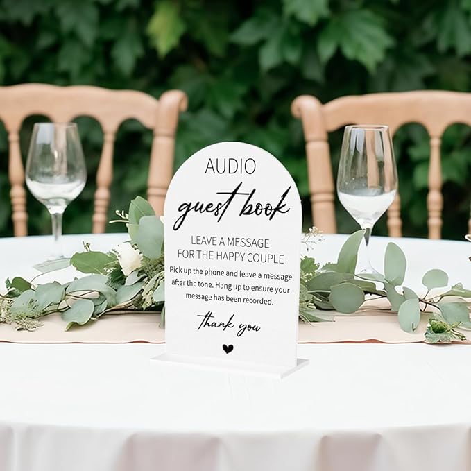 Audio Guest Book Sign for Wedding Acrylic Arch Wedding Bridal Shower Baby Shower Welcome Table Signs for Ceremony and Reception Decor 7 x 5 Inches