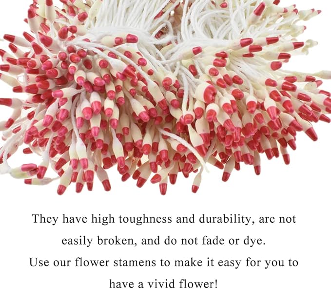 HAHIYO 700Pcs 2mm Light Yellow & Red Pearl Double Head Flower Stamen Pistil for Making, Scrapbook Decoration - Bicolor Handmade Artificial Pearlized Floral Pollen