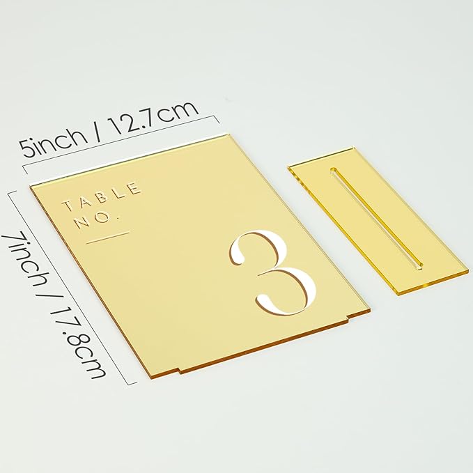 JINMURY Gold Wedding Table Numbers 1-25 with Stands, 5"x7" Gold Mirror Acrylic Table Numbers, Perfect for Wedding Reception, Party, Anniversary, Event