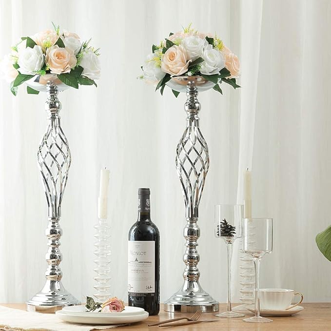 Vases: 10-Pack Silver Metal Twist Stands for Wedding Centerpieces