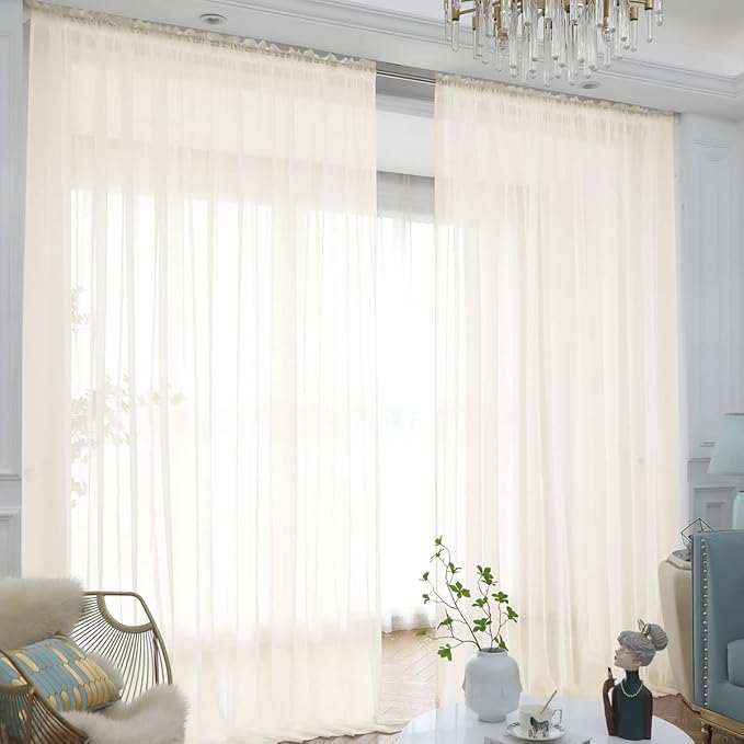 Window Beige Sheer Curtains 130 Inches Long 2 Panels Sheer Curtain Basic Rod Pocket Panel for Bedroom Children Living Room Yard Kitchen (Beige, 52" W x 130" L | 2 pcs)