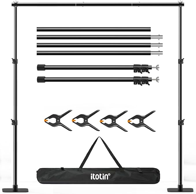 Backdrop Stand, 10×7ft Background Stand Backdrop Frame Banner Stand with Metal Flat Base, Multi-Purpose Stand for Party, Wedding Decoration, Photography