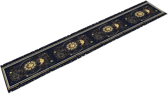 Sun Moon Table Runner, Seasonal Golden Sun Moon Holiday Kitchen Dining Table Runner for Kitchen Living Room Home Party Decor 13x120 Inch
