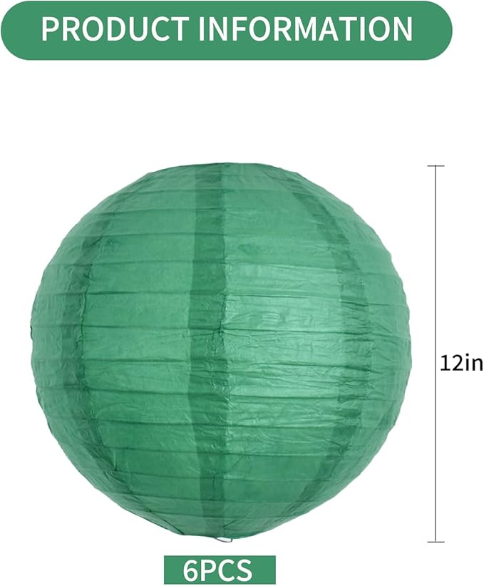 Paper Lanterns Set of 6 Round Green 12-Inch Hanging Decor