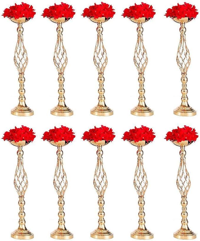 Vases Gold Metal Wedding Centerpieces, 23-Inch Tall, Set of 10